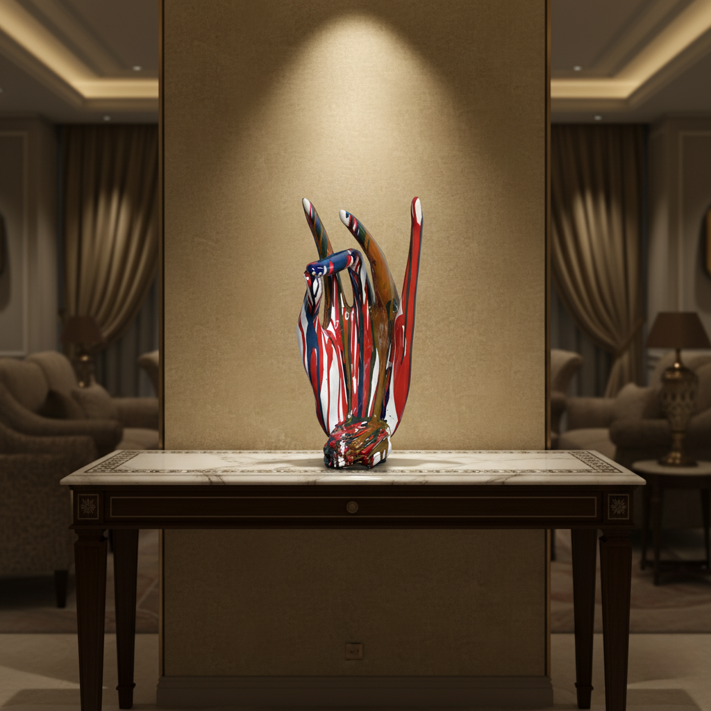 Regal Red Crowned Mudra Zen Face Sculpture