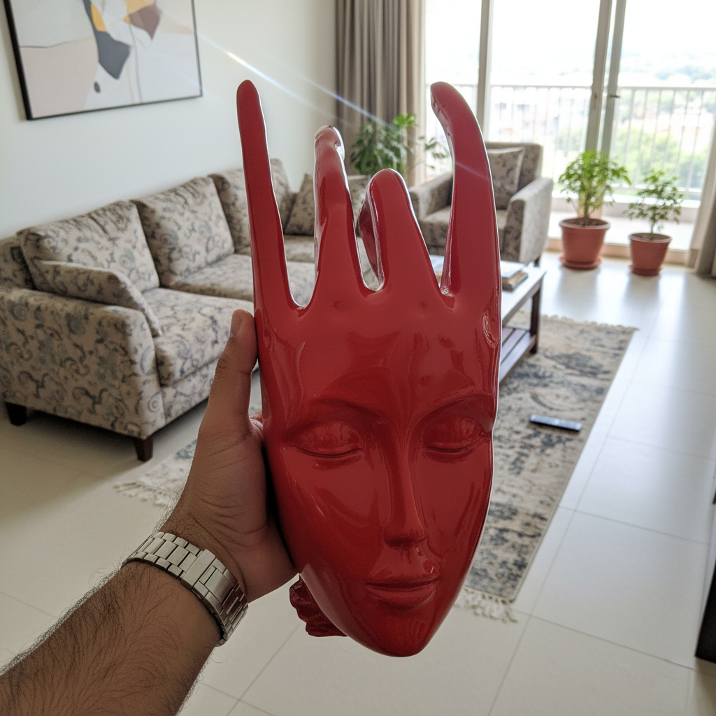 Regal Red Crowned Mudra Zen Face Sculpture