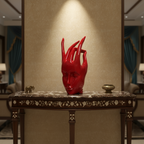 Regal Red Crowned Mudra Zen Face Sculpture