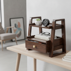 Multipurpose Woodhaven Duo Shelf – Handcrafted Solid Sagon Wood Storage with Walnut Finish