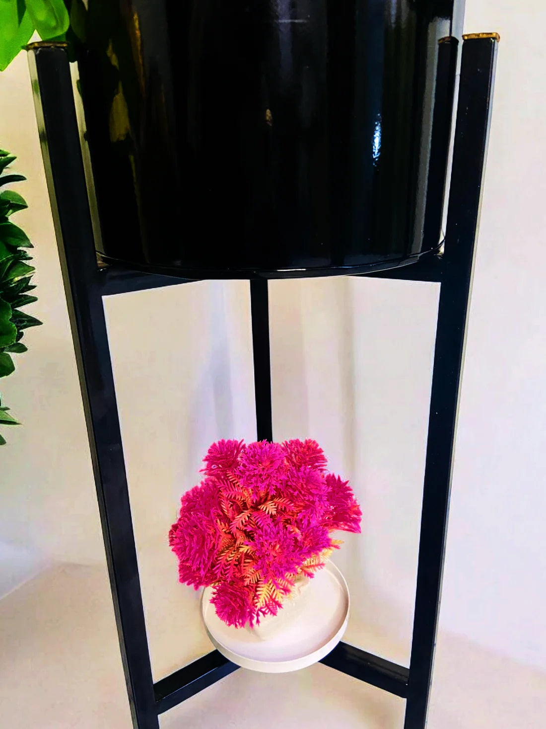 Sleek Black Circle Plant Pedestal